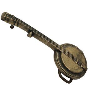 Banjo Belt Buckle Brass Country Music Blue Grass Figural Baron 1970s Vtg